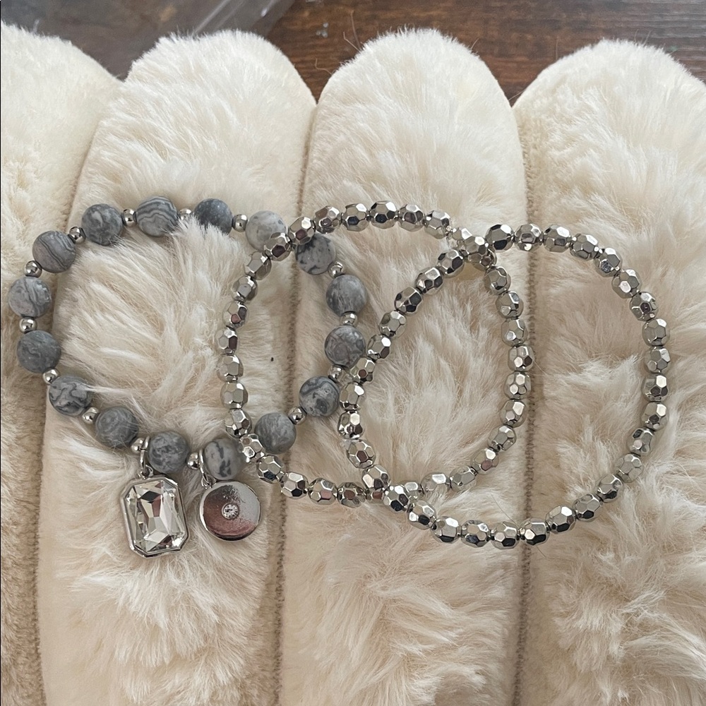 Silver and Gray Beaded Bracelets